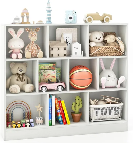 Vista 11 de Costzon 7-Cube Bookshelf for Kids, Wooden Toy Storage Organizer w/ 2 Anti-Toppling Kits, 3 Tier Open Shelves & Non-Slip Foot Pads, Montessori Toy