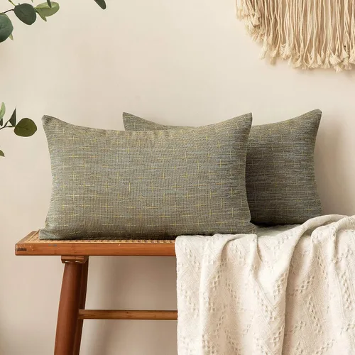 Vista 31 de MIULEE - Juego de 2 fundas de almohada decorativas de lino de arpillera, modernas, estilo campestre, rústicas, tejidas, con textura, para sofá, Gris