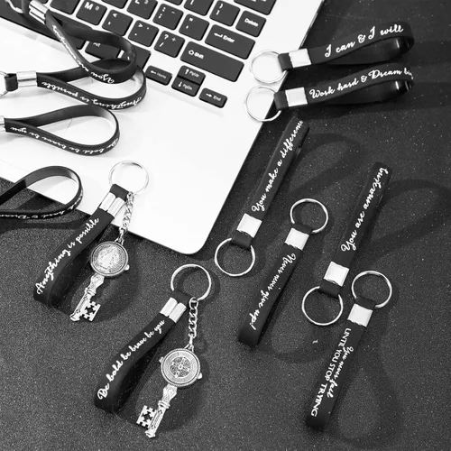 Vista 5 de 24 llaveros inspiradores de regalo para mujeres, con cita motivacional, llaveros de agradecimiento para profesores, Negro