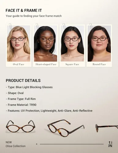 Vista 5 de TIJN Olisa Blue Light Blocking Glasses for Women Men,Oval Glasses Frame Bluelight Glasses for GamingComputerScreen