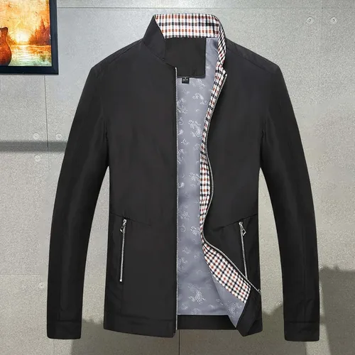 Vista 2 de Nuevas chaquetas para hombre Abrigos casuales Cuello alto Chaqueta bombardero de un solo pecho cálido y grueso Casual Top Otoño Primavera