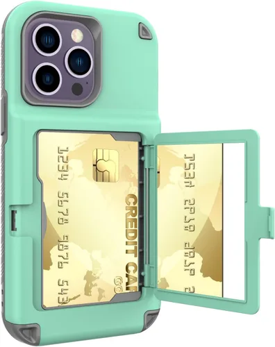 Vista 11 de Funda compatible con iPhone 14 Pro Max con espejo con tarjetero y soporte para tarjetas, bonita funda de lujo con espejo de maquillaje a la moda