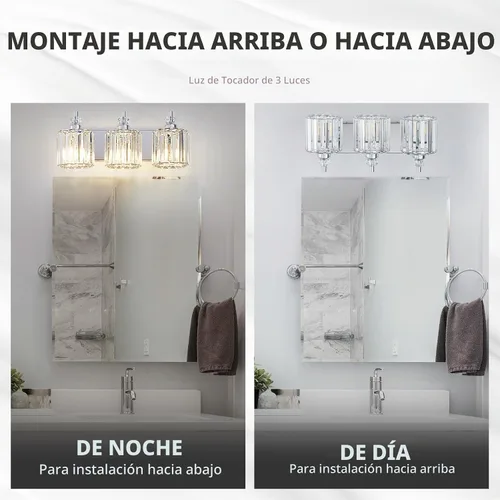 Vista 7 de Accesorio de Iluminación de Baño Moderno de 3 Luces Cromado Luces de Tocador de Baño Sobre Espejo Aplique de Pared con Pantallas de Cristal K9 Base