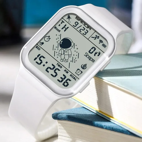 Vista 5 de Relojes electrónicos unisex para hombres y mujeres, 164.0 ft, impermeable, deportivo, digital, correa de silicona, cronógrafo, reloj rectangular