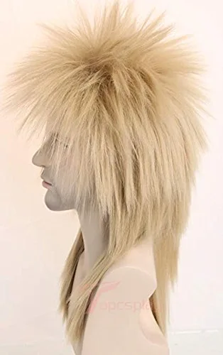 Vista 3 de Topcosplay Peluca de los años 70 y 80 para mujeres, hombres, parejas, disfraces de Halloween, peluca mecedora, punk, rockero, Mullet, rubia