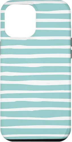 Vista 25 de iPhone 16 Cute Pastel Mint Green Aqua & White Wavy Stripe Case