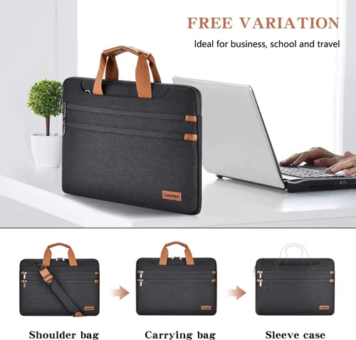 Vista 10 de LONMEN Funda para laptop de 15-15.6 pulgadas, protección de 360 grados, con correa ajustable para el hombro y correa de equipaje, bolsa resistente