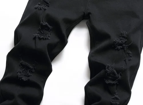 Vista 3 de Junbaoss - Jeans elásticos ajustados para hombre, pantalones de mezclilla ajustados rasgados para hombre, pantalones de cintura flexible de pierna