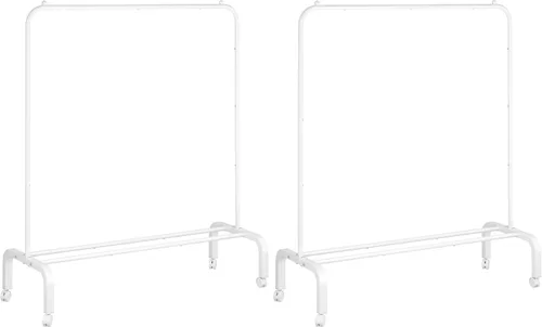 Vista 10 de Perchero de metal con ruedas, perchero con ruedas, estante inferior para colgar ropa, camisas, jeans y abrigos, color negro (paquete de 2)
