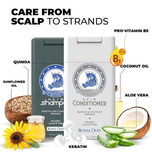 Vista 4 de Bossman Combo de champú y acondicionador para el cabello, sin parabenos y sin sulfatos (Royal Oud)