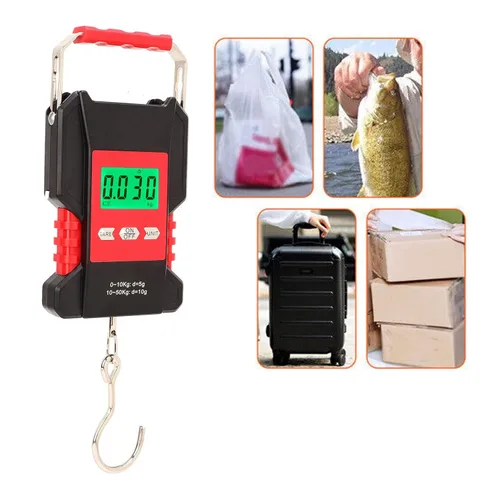 Vista 8 de Escala colgante digital de 0.0-110.2 lbs Mini grúa de mano con pantalla LED Escala de peso de pescado con gancho en forma de S para transporte