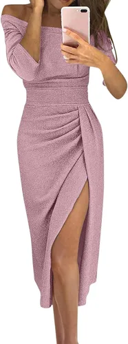 Vista 2 de ZEFOTIM Vestidos sexy para mujer, sin dormir, midi ajustado, con abertura, sexy, envolvente, vestidos de fiesta y club
