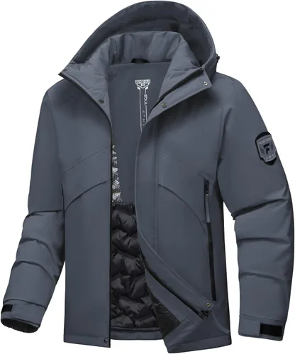 Vista 8 de Chaqueta de esquí para hombre, impermeable, cálido, abrigo de invierno resistente al viento, chaqueta de snowboard aislada con capucha para montaña