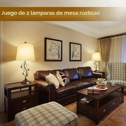 Vista 5 de Sheetea Juego de 2 lámparas de mesa estilo granja de 24.5 pulgadas, lámparas rústicas para dormitorio con 2 puertos de carga USB, pantalla de tela