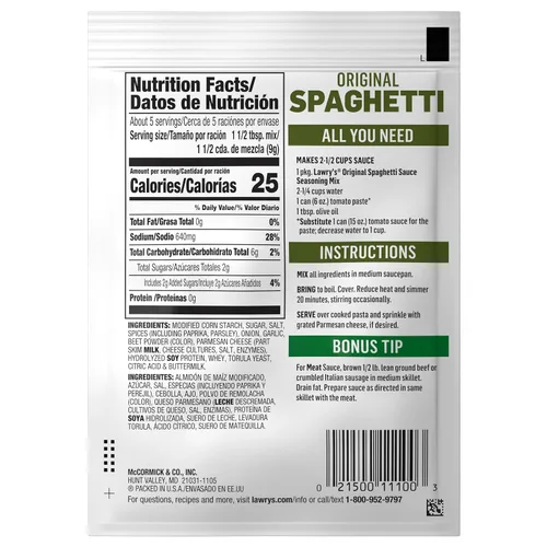 Vista 9 de Lawry's Mezcla de especias de espagueti y condimentos, 1.5 onzas