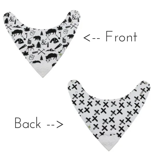 Vista 4 de Pickle & Olive Baberos reversibles para dentición para bebés, mordedor en forma de corazón, monocromático, juego de 2