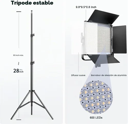 Vista 6 de Pixel K80 Iluminación de fotografía bicolor con control remoto, paquete de 2 unidades de 45 W 3200K-5600K luz de video LED regulable, luz de panel
