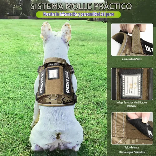 Vista 3 de Juego de chaleco táctico y correa para perros con 10 parches, camuflaje, talla S Adjustable No Pull Service Dog Harness for Small Sized Dog with