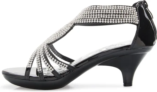 Vista 4 de sandalias de tacón bajo para mujer, con tiras y diamantes de imitación
