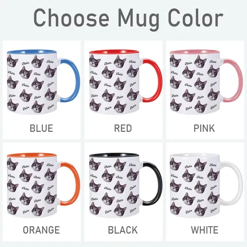 Vista 6 de Taza personalizada con nombre de cara de gato, taza de café personalizada, taza de foto de gato personalizada de 11 onzas, bonitos regalos