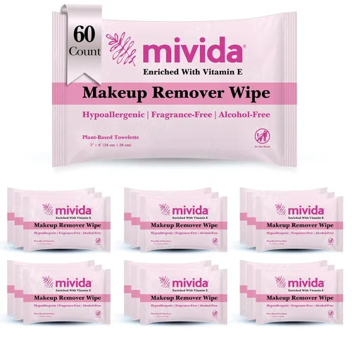 Vista 11 de mivida 40 toallitas de maquillaje hipoalergénicas envueltas individualmente con vitamina E Toallitas faciales probadas por dermatólogos, sin