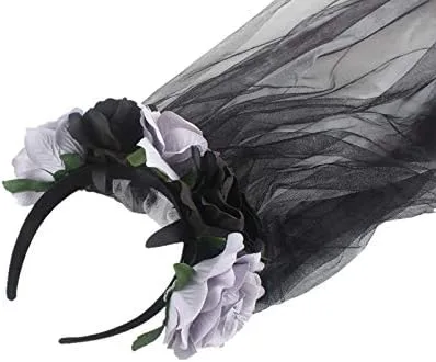 Vista 5 de June Bloomy - Diadema mexicana de día de muertos, disfraz de Halloween, velo con corona de rosas