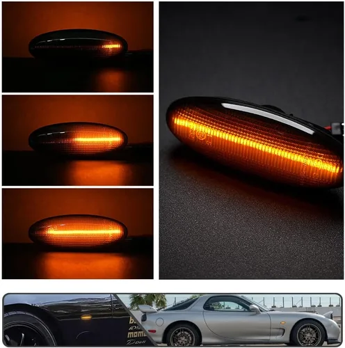 Vista 2 de 2 luces LED ámbar RX7 dinámicas secuenciales intermitentes laterales para Maz'da RX7 (FD) PREMACY (CP) 23 (BA) 323 (BJ) 626 (GF/GW), luces