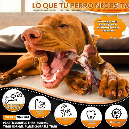Vista 2 de Paquete de 4 juguetes masticables para perros para masticadores agresivos, huesos de nailon indestructibles con sabor a tocino, juguete masticable