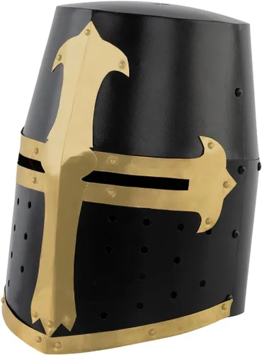 Vista 6 de Chainmail Medieval Crusader Knight Templar Helmet Armadura cruzada de acero y latón