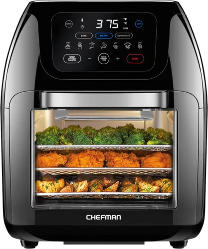 Vista 2 de CHEFMAN Freidora de aire digital multifuncional+ asador, deshidratador, horno de convección y cazador rápido de huevos, vaporizador de alimentos