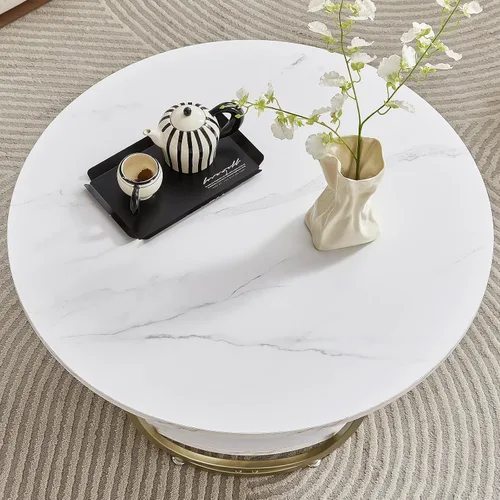 Vista 3 de Elephance - Mesa auxiliar redonda con almacenamiento, mesa de café moderna de 30 pulgadas para sala de estar, mesa de café con superficie de madera