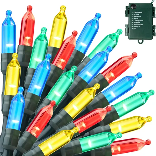 Vista 10 de Joiedomi Guirnalda de luces LED de Navidad, 2 x 50 unidades, 31.4 pies, funciona con pilas, con 8 modos, cable verde multifunción para decoración