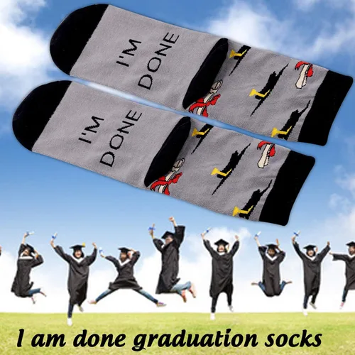 Vista 6 de PXTIDY 2 pares de calcetines de graduación con texto en inglés "I Done" para graduados de la clase de 2024, regalo de graduación de felicitaciones