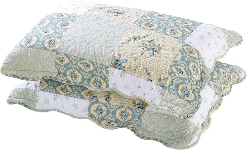 Vista 6 de All American Collection Nuevo Juego Reversible de 2 Piezas de Colcha/Edredón con Estampado Floral de Patchwork Azul/Verde, Cortinas a Juego