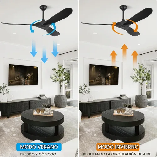 Vista 7 de Ventiladores de techo ABZ sin luces - Ventiladores de techo modernos de 52 pulgadas sin luces con control remoto, ventiladores de techo de 3 aspas