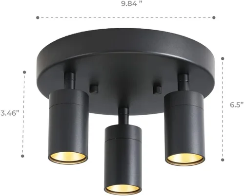 Vista 6 de Shura - Lámpara de techo LED redonda integrada de 3 luces negras con cabezales giratorios, luz de techo ajustable de montaje empotrado, 3000 K, 1365