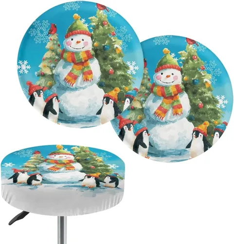 Vista 34 de Juego de 2 fundas redondas para taburetes de Navidad, color azul, diseño de ciervos de Navidad, fundas de cojín elásticas para taburetes de silla