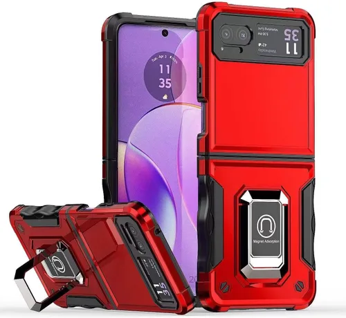 Vista 9 de Funda para Moto Razr 40, para Moto Razr 2023, TPU de grado militar + PC [soporte integrado] Diseño de doble capa resistente contra caídas Funda