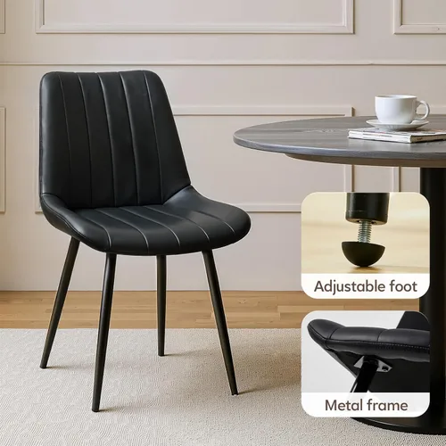 Vista 5 de TUKAILAi Juego de 2 sillas de comedor negras, sillas de piel sintética con patas de metal, sillas tapizadas para cocina, comedor, muebles modernos