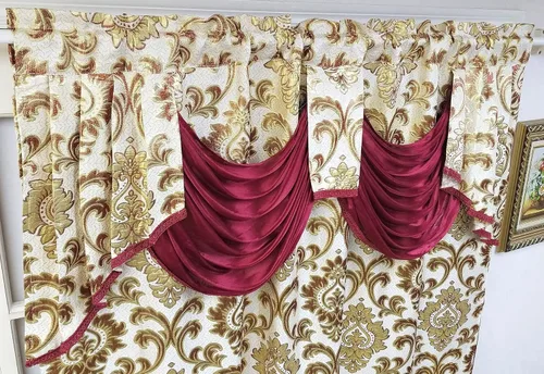 Vista 3 de GOHD Samba Star. Panel de cortina de ventana jacquard con cenefa elegante adjunta y respaldo de tafetán. Juego de 2 piezas. Cada pieza de 54