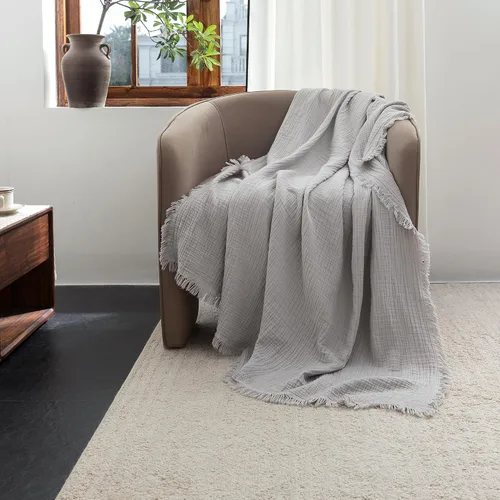 Vista 74 de FOSSA Manta de Muselina con Flecos - Gasa de Algodón 100% de 4 Capas Súper Suave y Transpirable - Manta Decorativa Ligera y Refrescante para Cama