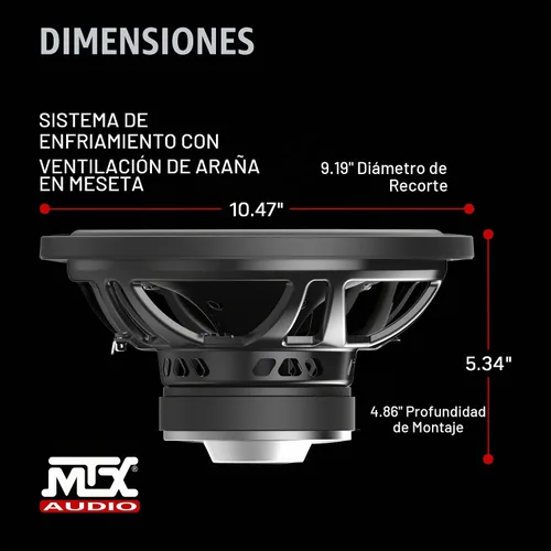 Vista 3 de MTX TN10-04 Subwoofer individual 4-OHM de 10 pulgadas 150 vatios RMS negro
