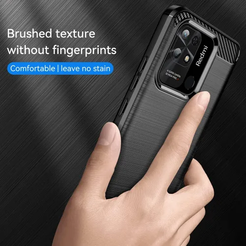 Vista 6 de Funda de teléfono para Xiaomi Redmi 10C 220333QBI Caso Fibra de carbono a prueba de golpes Escudo resistente antiarañazos TPU suave contraportada