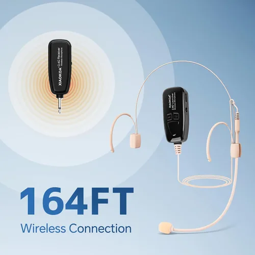 Vista 2 de Micrófono de auriculares inalámbricos, micrófono de cabeza de tono de piel de 2.4G, micrófonos de carga beige para amplificador de voz, altavoz