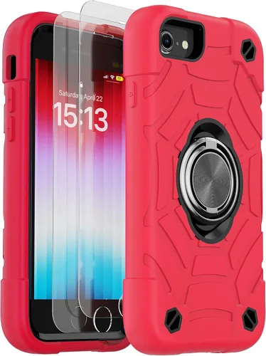 Vista 24 de KCJ Funda para iPhone SE 2022/2020, iPhone 8/7/6/6S, con [2×Protectores de Pantalla][Soporte de Anillo] Silicona Suave+PC Duro Protección Completa
