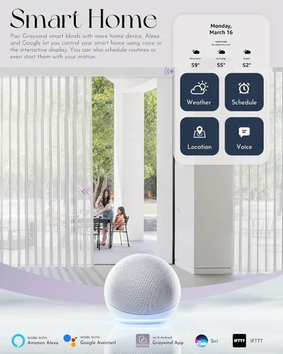 Vista 2 de Graywind Persianas verticales transparentes motorizadas compatibles con Alexa Google, cortinas transparentes inteligentes de privacidad, filtrado