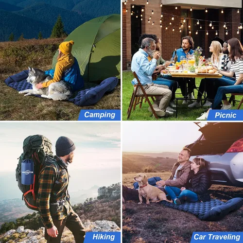 Vista 6 de WANNTS Almohadilla de dormir, almohadilla de dormir ultraligera e inflable para acampar, bomba incorporada, ideal para senderismo - colchoneta