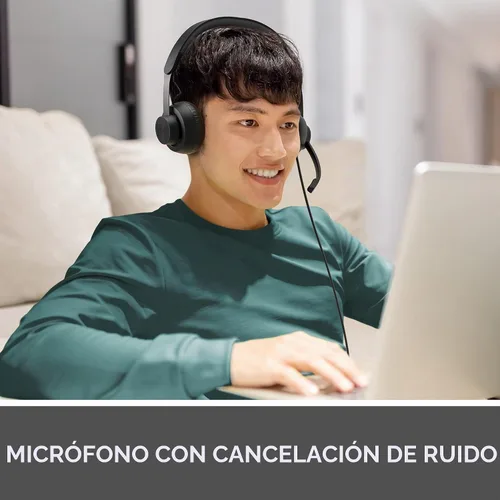 Vista 2 de Logitech Zone 750 Auriculares con cable para la oreja con micrófono avanzado de cancelación de ruido, USB-C simple y adaptador USB-A incluido