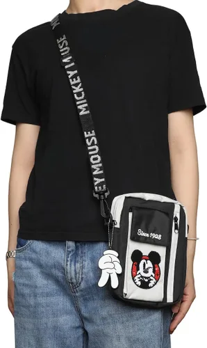 Vista 7 de Disney Mickey Mouse Classic Silly Mickey Face - Mini bandolera para adultos, color negro, Multi colorido