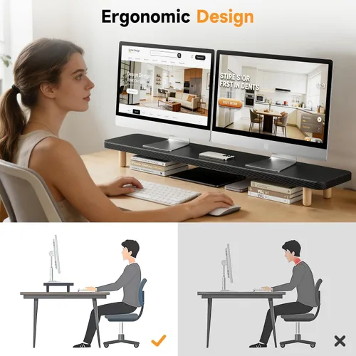 Vista 8 de Soporte Dual para Monitor - Elevador de Soporte para Monitor de Madera Grande de 39 Pulgadas, Soporta 220 libras Soporte Ultra Fuerte para 2